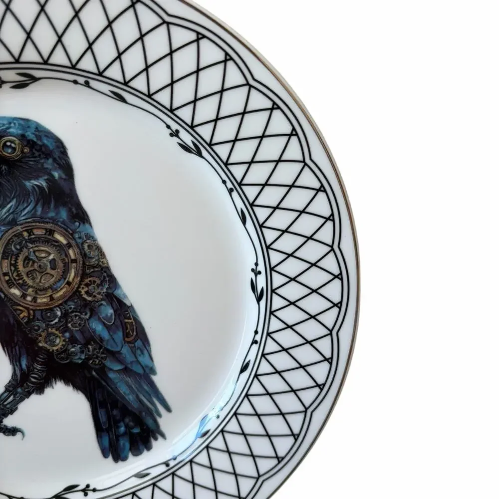 Grace Teaware RAVEN TRELLIS Ceramic Halloween Plates 8in Ceramic Set of 4 NEW